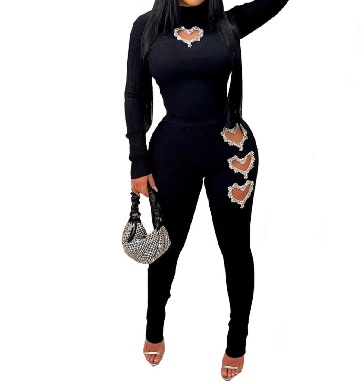 Heart-shaped Beaded Two Piece Pants Set