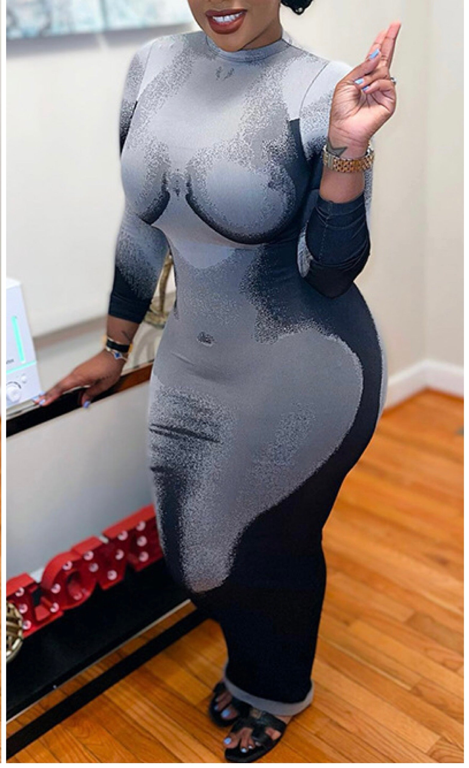 Seamless body art stretch maxi dress