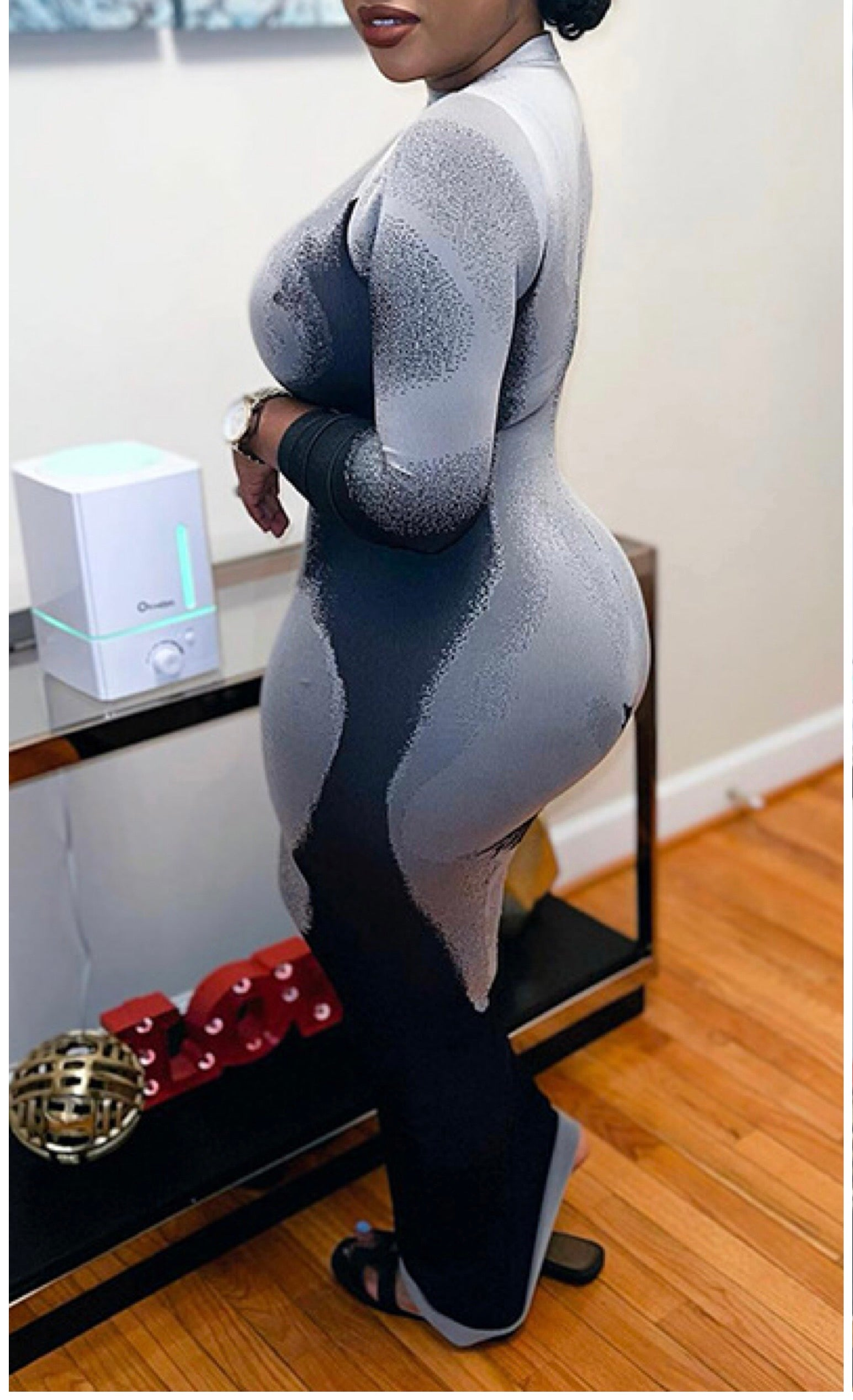 Seamless body art stretch maxi dress