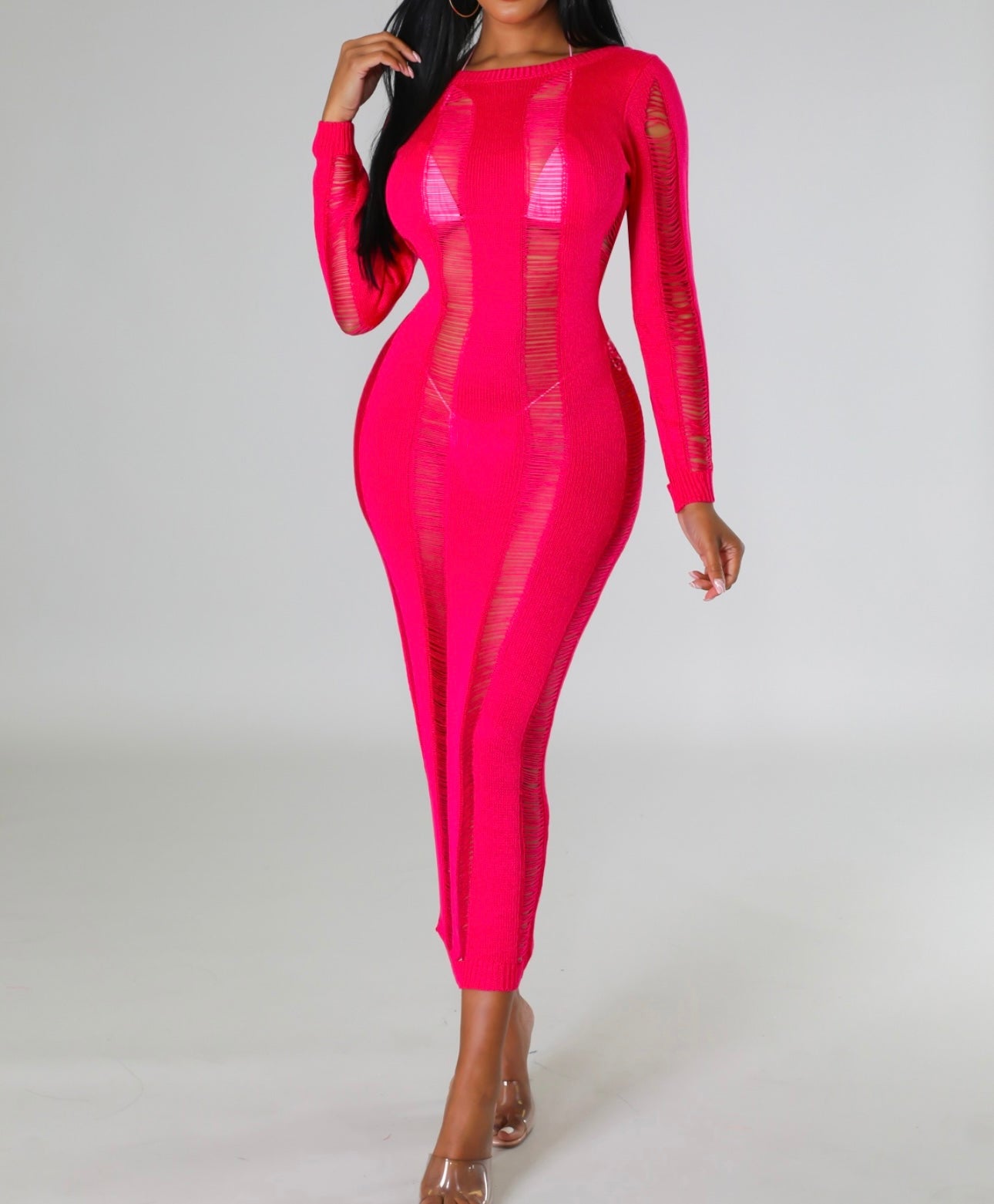 Long pink transparent dress