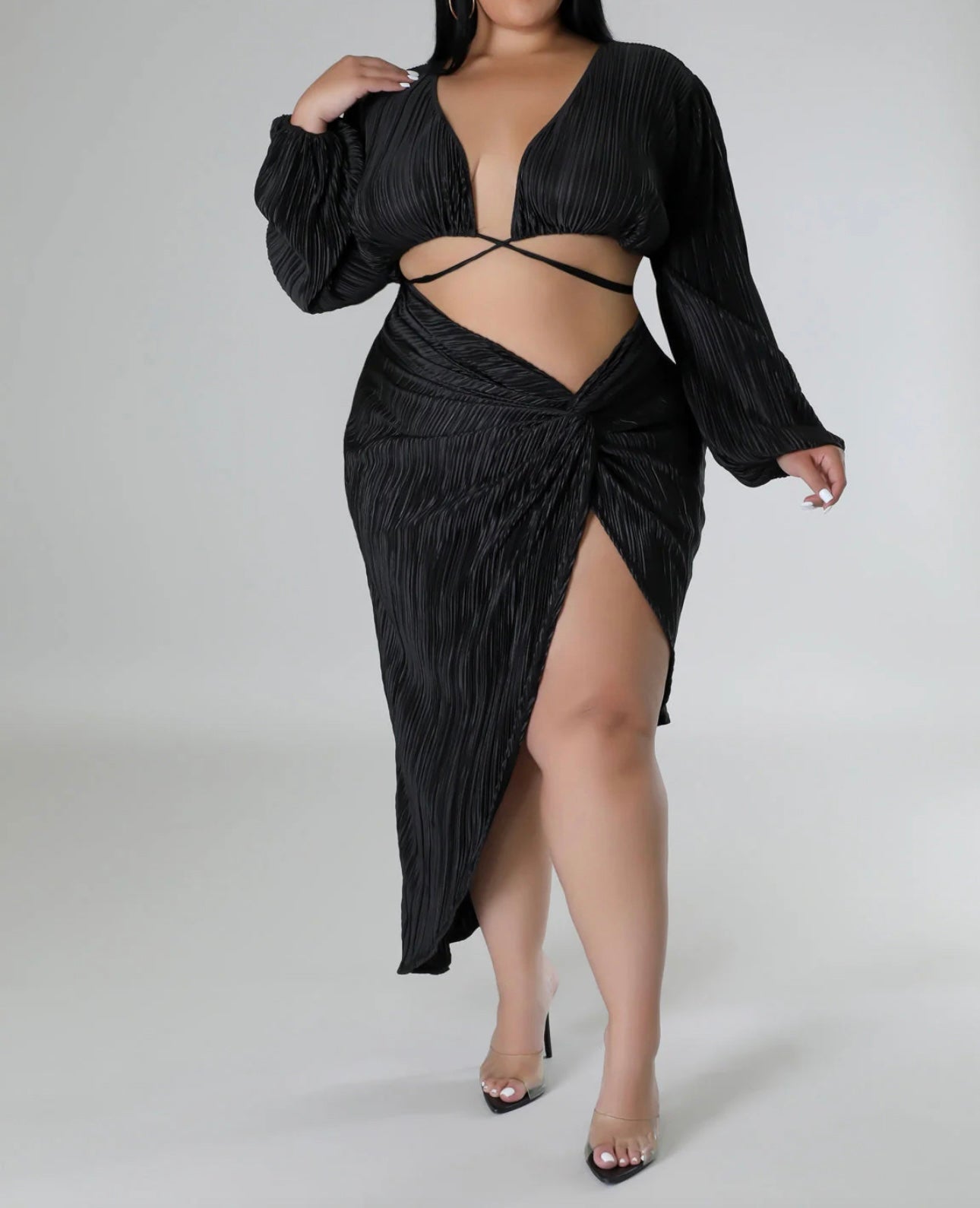 Plus size long sexy black dress
