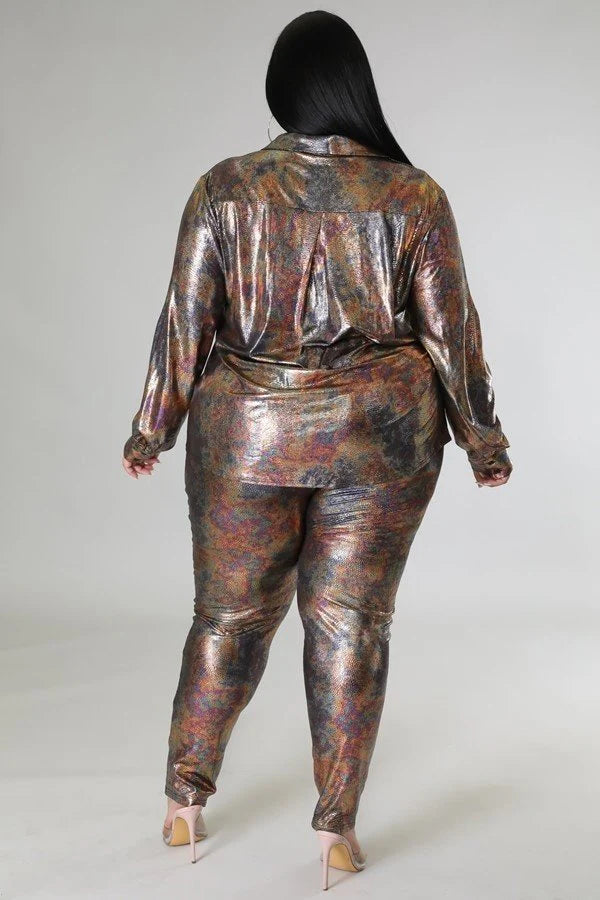 Plus size phython foil shirt and pants
