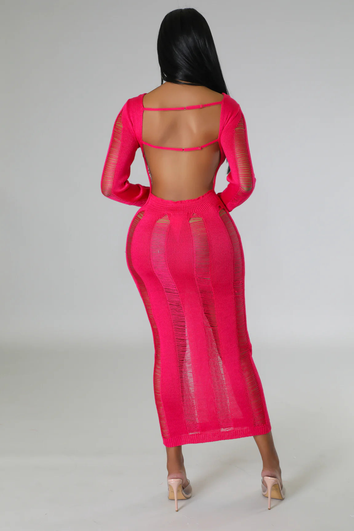 Long pink transparent dress