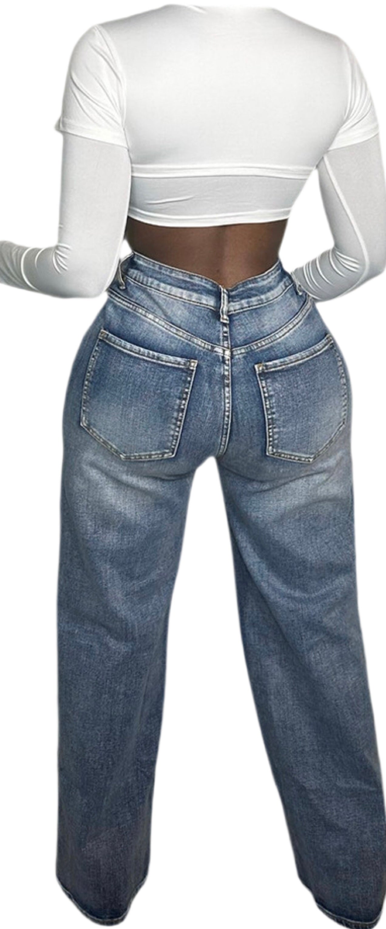 Fringe stitch cross jeans
