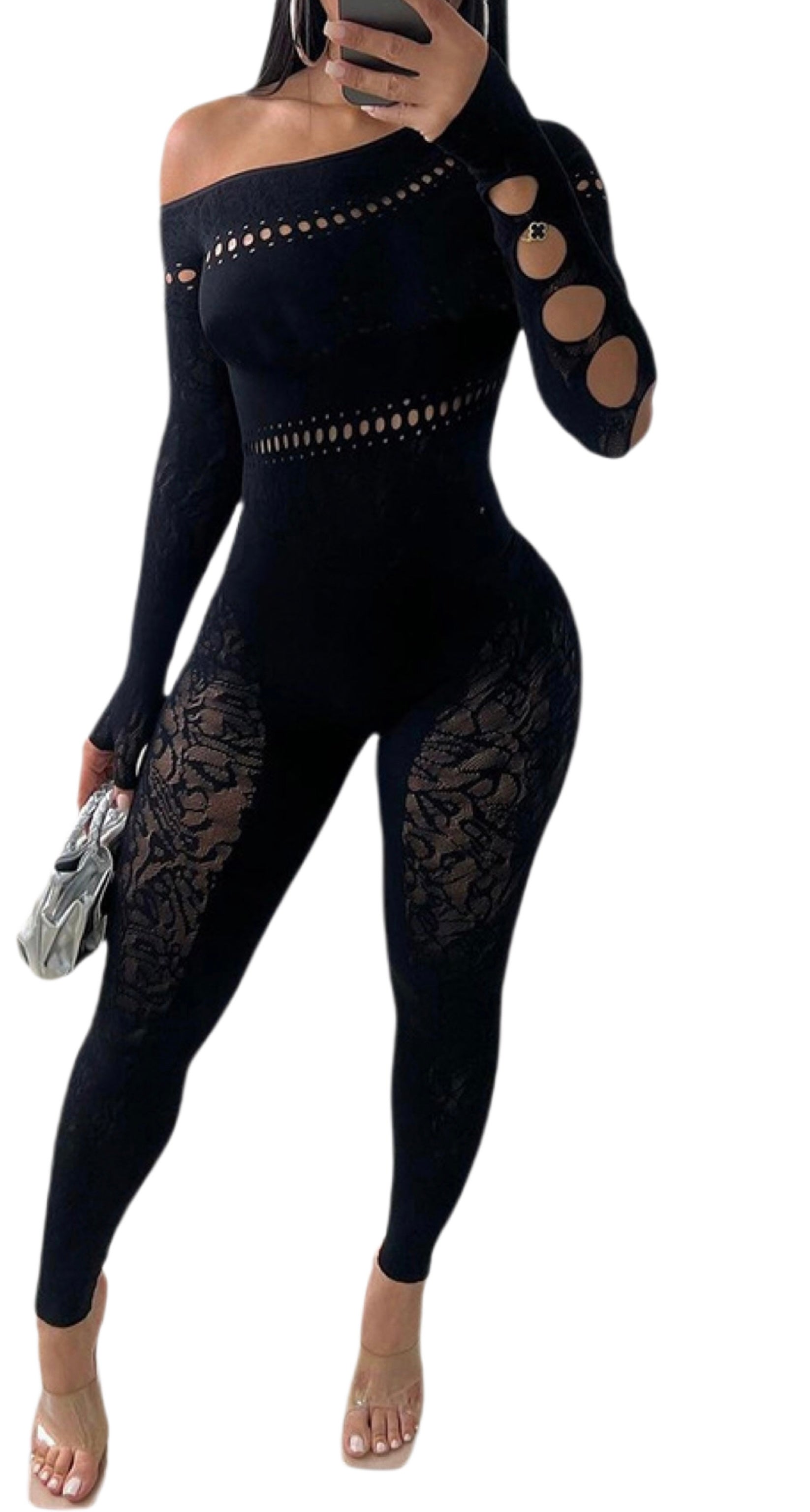 Hollow Out Fishnet Lace Bodysuit