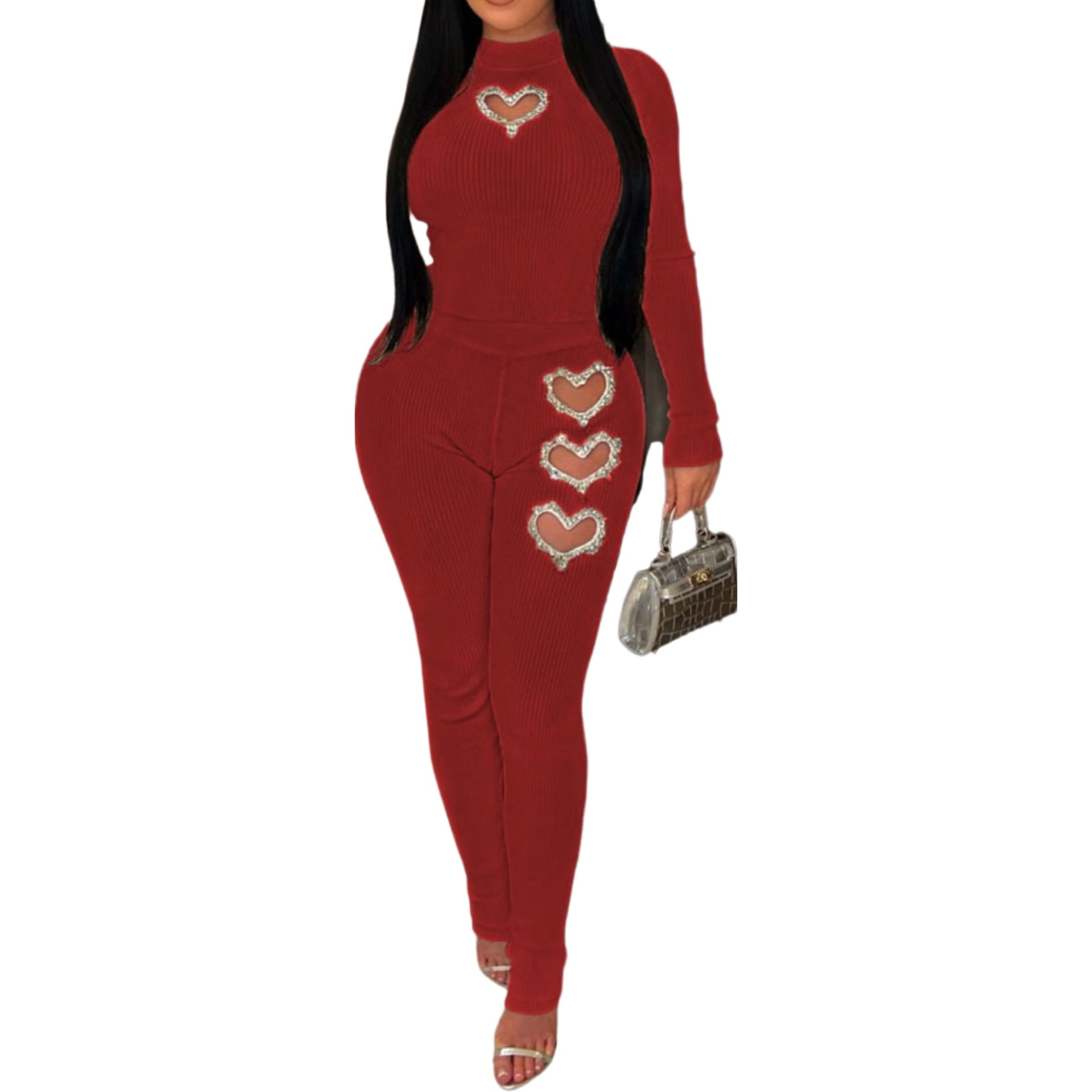 Heart-shaped Beaded Two Piece Pants Set